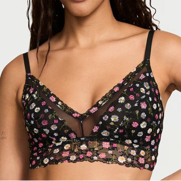Victoria's Secret Lace Curvy Bralette - Black Floral - Curvy XL - NWT - Picture 1 of 5